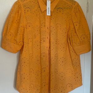 Chico's Vibrant Orange Eyelet Blouse